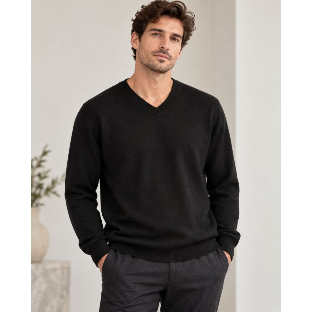 Gianangeli 100% Pure Cashmere Men’s L Black V-Neck Sweater Made in Italy